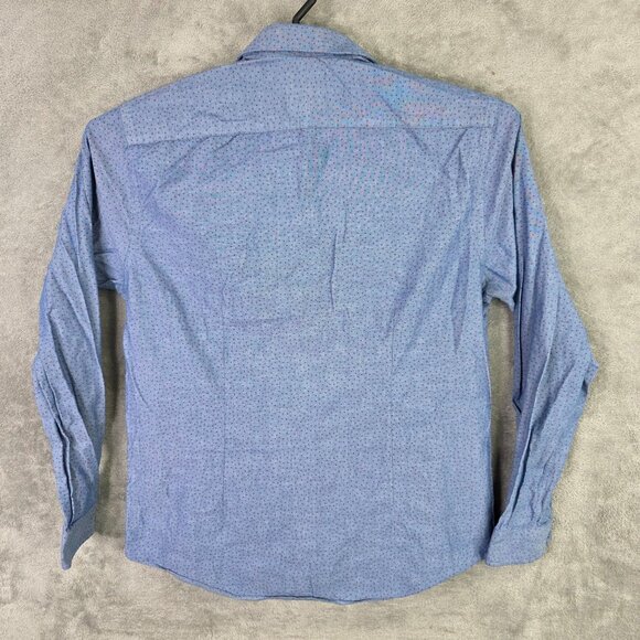 Mens Ben Sherman Tailored Skinny Fit Stretch Shirt Blue & Pink Dot Pattern 16 - Picture 4 of 8